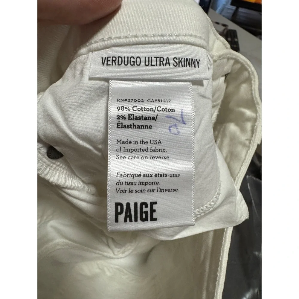 Paige Verdugo Ultra Skinny White Distressed Jeans Women Size 30 Stretch Denim